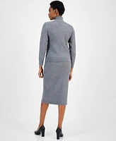 Anne Klein Womens Diamond Stitch Sweater Midi Skirt