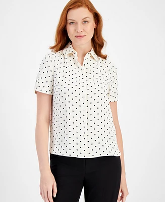 Anne Klein Cap-Sleeve Button-Up Blouse