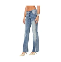 Edikted Women's Frayed Seam washed flare jeans - Blue