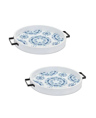 Slickblue Round Wooden Tie-Dye Design Tray (Set of 2)