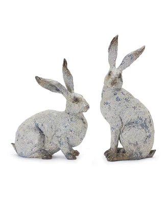 Slickblue Set of 2 Weathered Rabbit Statues Charming Outdoor Decor