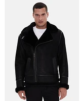 Furniq Uk Men's Shearling Jacket, Silky Black With White Curly Wool