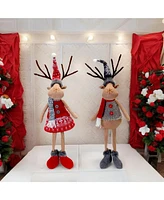 Slickblue Set of 2 Plush Winter Deer Shelf Sitters for Cozy Holiday Decor