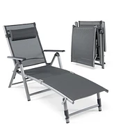 Gymax 2PCS Patio Lounge Chair Rustproof Aluminum Folding Chaise w/ Adjustable Backrest & Footrest