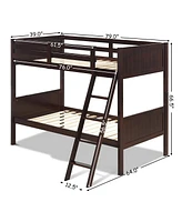 Sugift Wooden Twin Over Bunk Bed Frames with Ladder and Safety Rail