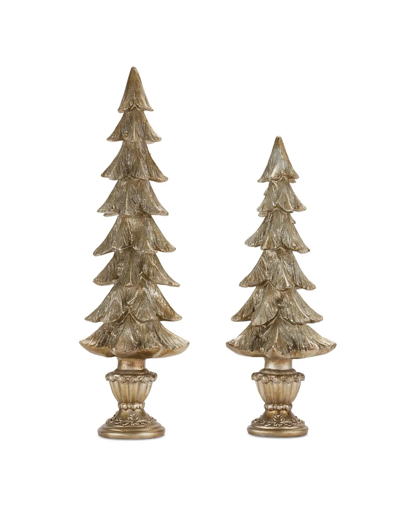 Slickblue Set of 2 Pine Trees on Pedestals: Charming Decorative Accent