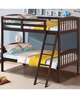 Sugift Hardwood Twin Bunk Bed Frames with Inclined Ladder and Safety Guardrails