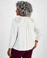 Style & Co Plus Mesh-Trim Raglan-Sleeve Blouse
