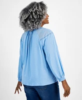 Style & Co Plus Mesh-Trim Raglan-Sleeve Blouse, Created for Macy's