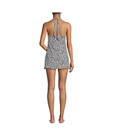 Lands' End Women's Square Neck Halter Swim Dress One Piece Swimsuit