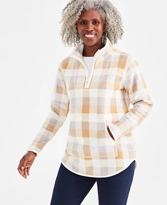 Style & Co Women's Plaid Fleece Quarter-Zip Sweatshirt, Created for Macy's