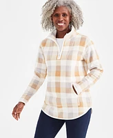 Style & Co Women's Plaid Fleece Quarter-Zip Sweatshirt, Created for Macy's