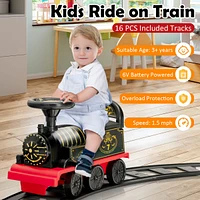 Slickblue 6V Electric Kids Ride On Car Toy Train with 16 Pieces Tracks