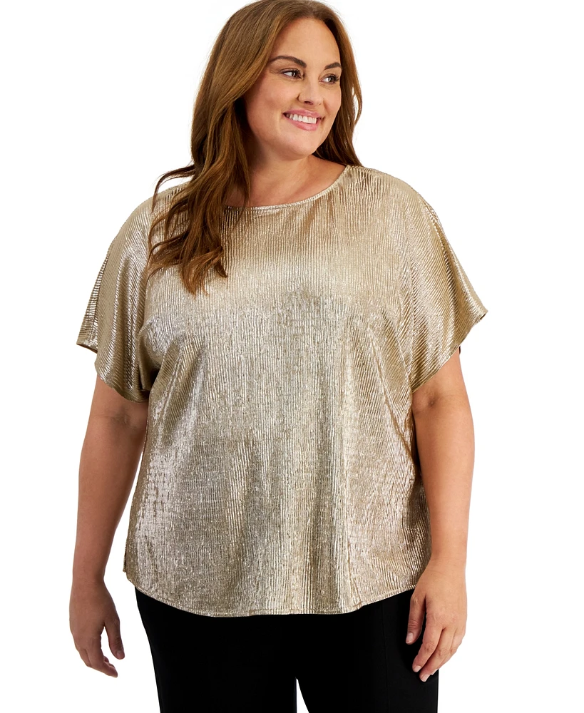 Anne Klein Plus Metallic Dolman-Sleeve Top