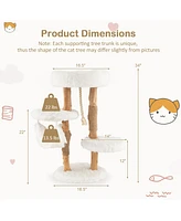 Slickblue Solid Wood Cat Tower with Jute Scratching Posts and Hanging Rope for Indoor Cats