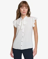 Tommy Hilfiger Women's Flutter-Sleeve Tie-Neck Blouse