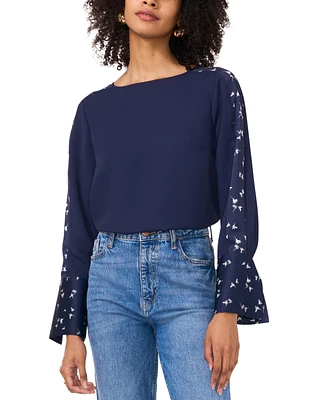 Vince Camuto Women's Mixed-Media Crewneck Top