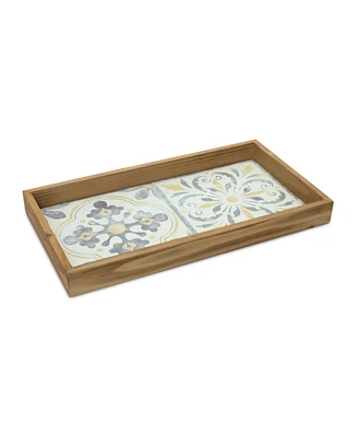 Slickblue Wood Tray With Vintage Tile Design 17"l