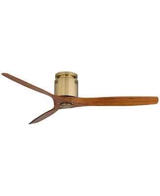 Casa Vieja 52" Windspun Modern Indoor Ceiling Fan 3 Blade Remote Control Brass Finish Motor Walnut Finish Wood Blades Bedroom Living Room Kitchen Dini