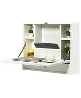 Slickblue Wall Mounted Folding Laptop Desk Hideaway Storage with Drawer