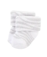 Hudson Baby Baby Girls Cotton Rich Newborn and Terry Socks Safari, 0-3 Months