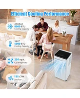 8000 Btu Portable Air Conditioner Cools up to 250 Sq.Ft with Fan & Dehumidifier 5000 Btu(8000BTU Ashrae)