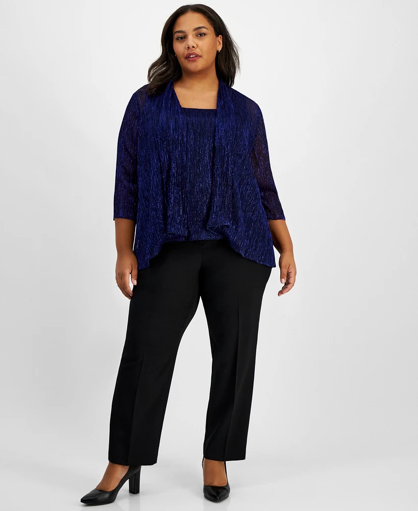 Alex Evenings Plus Foldover Jacket & Scoop-Neck Top