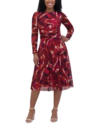 Jessica Howard Women's Printed Ruched-Waist Midi Dress