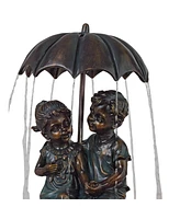 John Timberland Boy and Girl Under Umbrella Outdoor Floor Water Fountain 40" High Copper Green Bronze Resin for Garden Patio Yard Deck Home Lawn Porch
