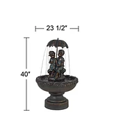 John Timberland Boy and Girl Under Umbrella Outdoor Floor Water Fountain 40" High Copper Green Bronze Resin for Garden Patio Yard Deck Home Lawn Porch