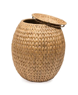 Jonathan Y Colt 17" Coastal Bohemian Handwoven Hyacinth Storage Stool with Lid, Natural