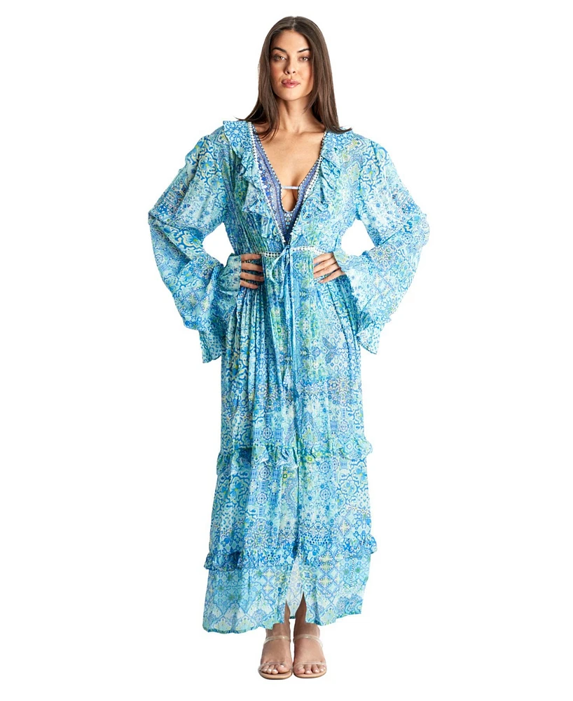 La Moda Clothing Women's Maxi Tiered Overshirt Dress