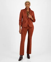 Bar Iii Womens Scuba Faux Suede One Button Blazer Printed Ruffle Neck Long Sleeve Blouse High Rise Pull On Faux Suede Pants Created For Macys