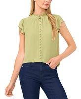 CeCe Women's Scalloped Flutter-Sleeve Button-Down Blouse