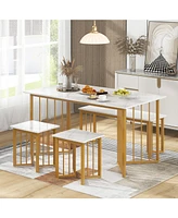 Slickblue 4 Piece Dining Table Set with Bench and 2 Stools-White