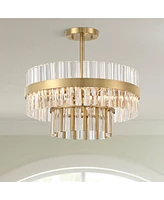 Possini Euro Design Jenna Modern Glam Ceiling Light Semi Flush-Mount Fixture 16" Soft Gold 3-Light 2-Tier Clear Crystal Glass Rods for Bedroom Kitchen