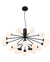 Possini Euro Design Davina Black Hanging Sputnik Chandelier Lighting 34 1/2" Wide Mid Century Modern Led Frosted White Globe Shades 18-Light Fixture f