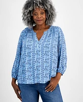 Style & Co Plus Size Printed Split-Neck Popover Blouse, Created for Style & Co