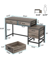 Tribesigns Computer Desk with 5 Drawers, Home Office Desks with Reversible Drawer Cabinet Printer Stand, Industrial Pc Desk with Storage, Grey Study W