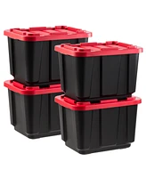 Iris Usa 11.5Gal/46Qt 4 Pack All-Weather Heavy-Duty Stackable Storage Plastic Bin Tote Container with Quick Snap Lid (20" L x 15" W x 14" H) Black/Red