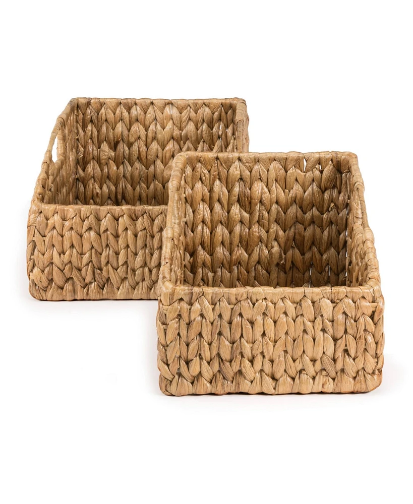 Jonathan Y Havanah Southwestern Hand-Woven Hyacinth Slanted Nesting Baskets with Handles, Natural (Set of 2)