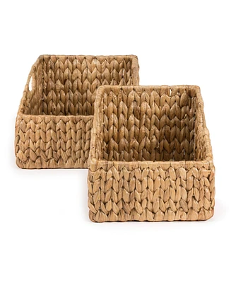 Jonathan Y Havanah Southwestern Hand-Woven Hyacinth Slanted Nesting Baskets with Handles, Natural (Set of 2)