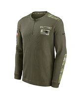 Nike Men's Olive New England Patriots Salute to Service Henley Long Sleeve Thermal Top