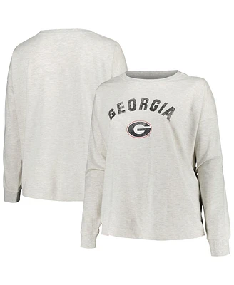 Profile Women's Oatmeal Georgia Bulldogs Plus Distressed Arch Over Logo Neutral Boxy Pullover Sweatshirt