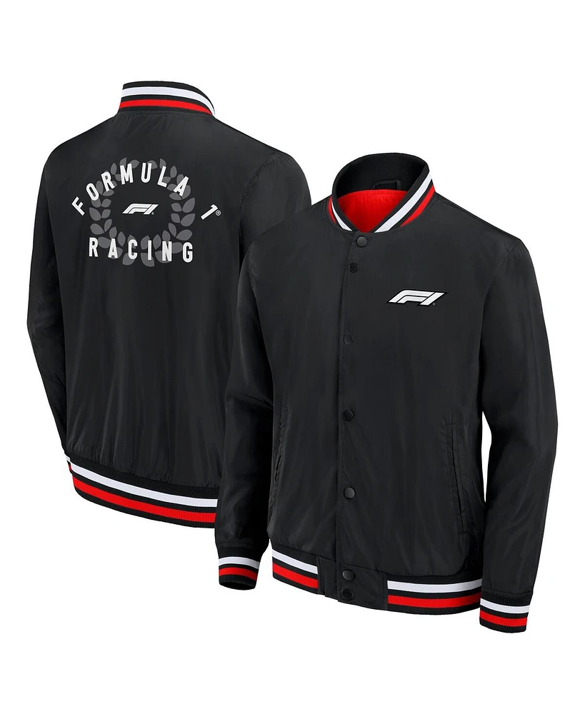 Fanatics Men's Black Formula 1 Clubhouse Satin Full-Snap Jacket