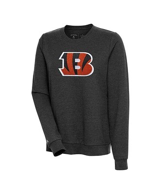 Antigua Men's Heathered Black Cincinnati Bengals Action Crewneck Chenille Pullover Sweatshirt