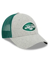 New Era Men's Heather Gray/Green New York Jets Pop Trucker 9FORTY Adjustable Hat