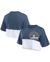 Fanatics Women's Navy/White Houston Astros Color Split Boxy Cropped T-Shirt