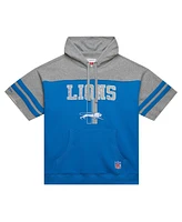 Mitchell & Ness Men's Blue Detroit Lions Off Field Vintage-Like Logo Short Sleeve Pullover Hoodie