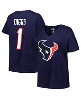 Fanatics Women's Stefon Diggs Navy Houston Texans Plus Player Name Number V-Neck T-Shirt